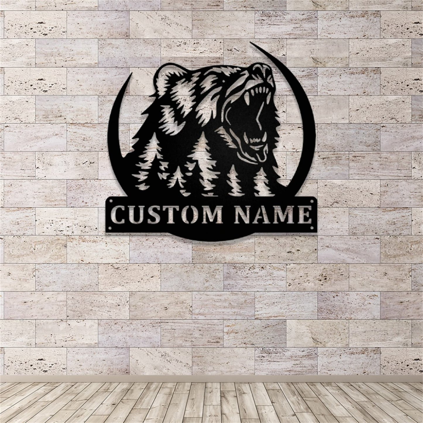 Custom Bear Metal Wall Art with Lights,Grizzly Bear Metal Sign,Personalized Bear Name Sign,Bear Wildlife Metal Wall Decor,Custom Bear Sign