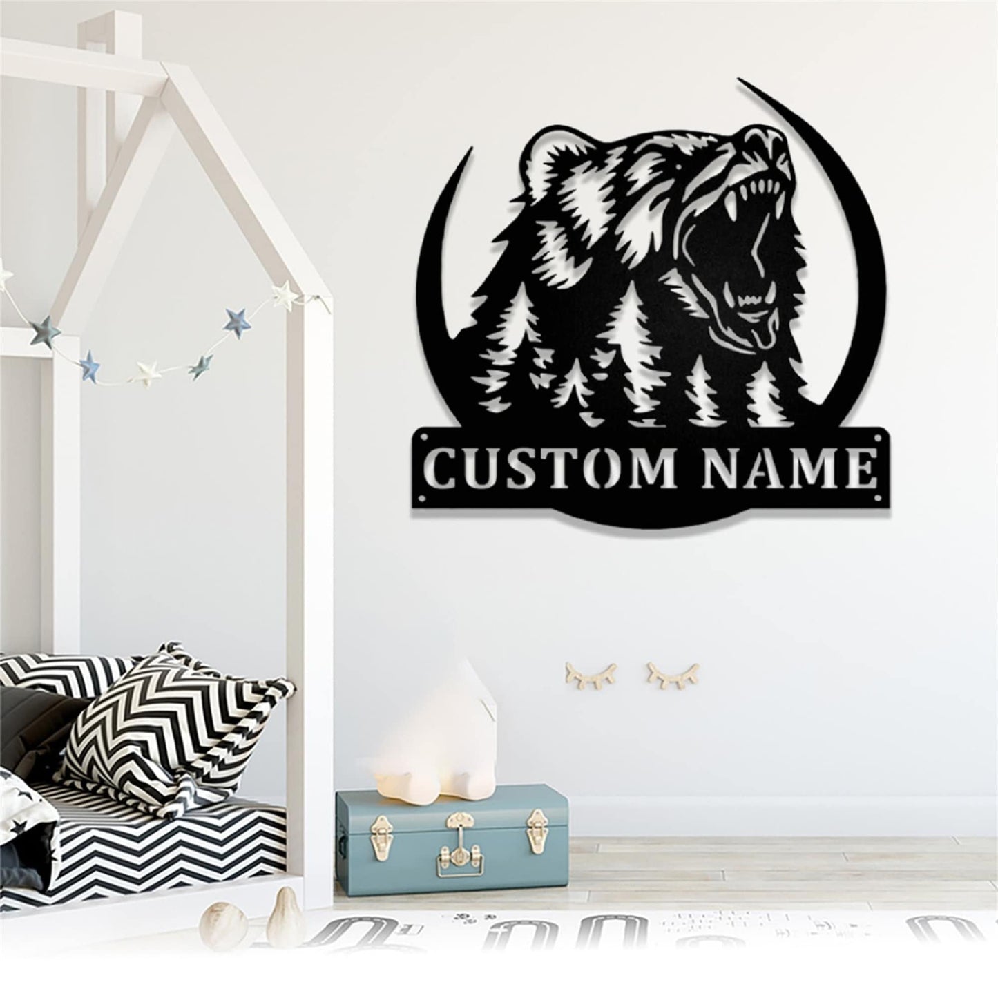 Custom Bear Metal Wall Art with Lights,Grizzly Bear Metal Sign,Personalized Bear Name Sign,Bear Wildlife Metal Wall Decor,Custom Bear Sign