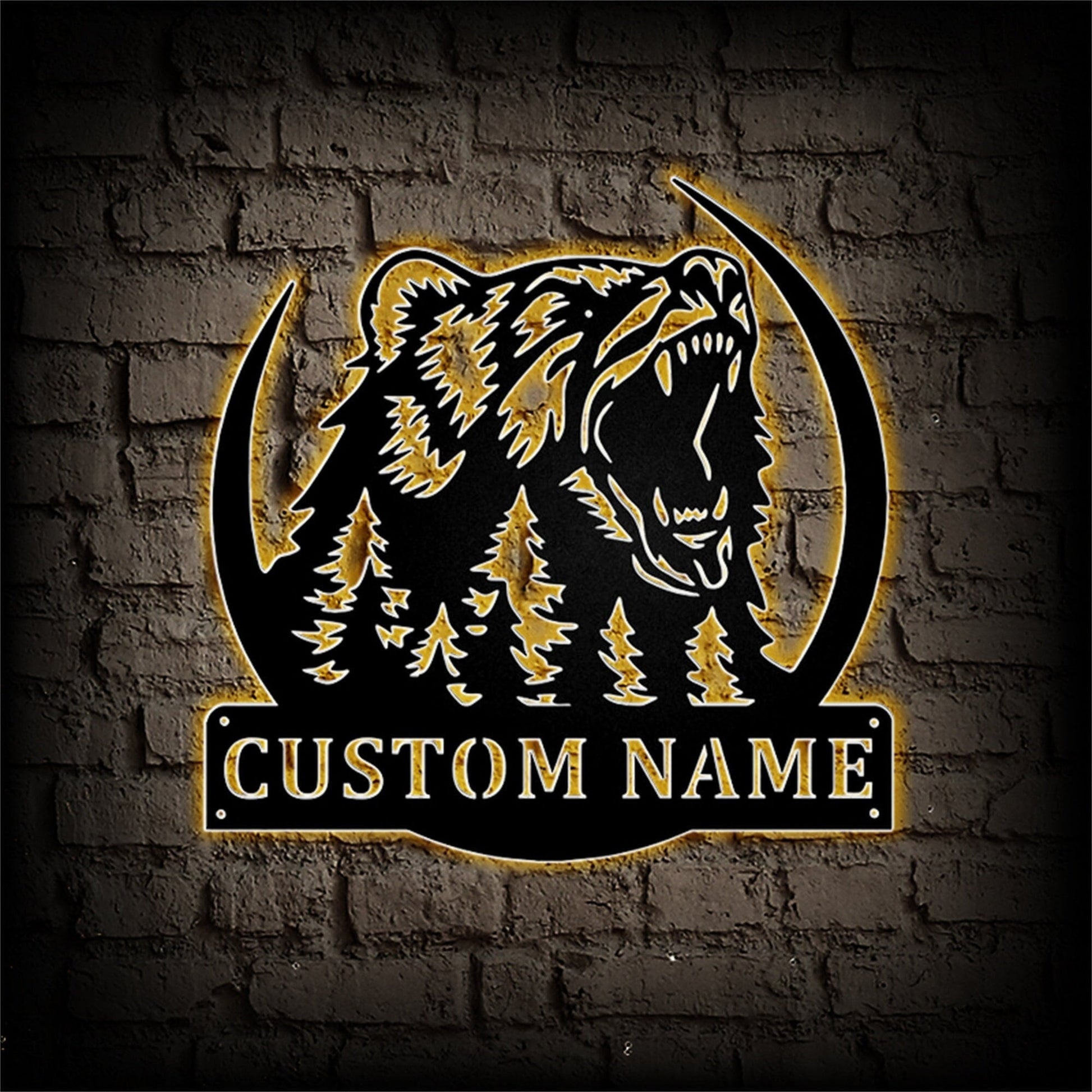 Custom Bear Metal Wall Art with Lights,Grizzly Bear Metal Sign,Personalized Bear Name Sign,Bear Wildlife Metal Wall Decor,Custom Bear Sign