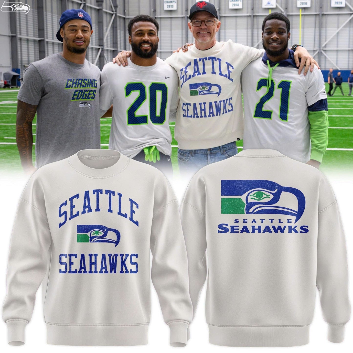 Seattle Seahawks Starter White Team Logo Pullover Sweatshirt