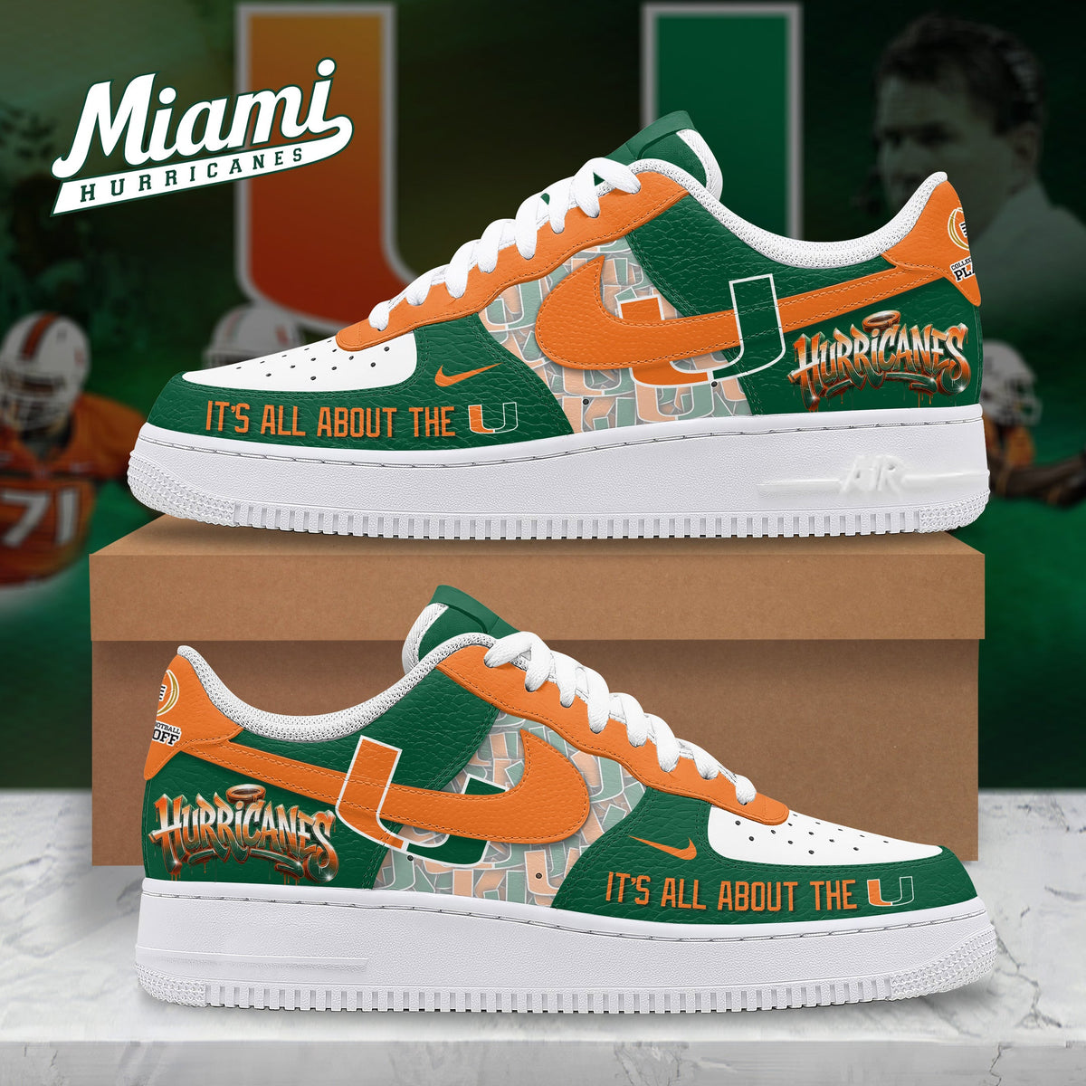 Miami Hurricanes Football Cotton Bowl Champions 2025 Custom AF1 Sneaker