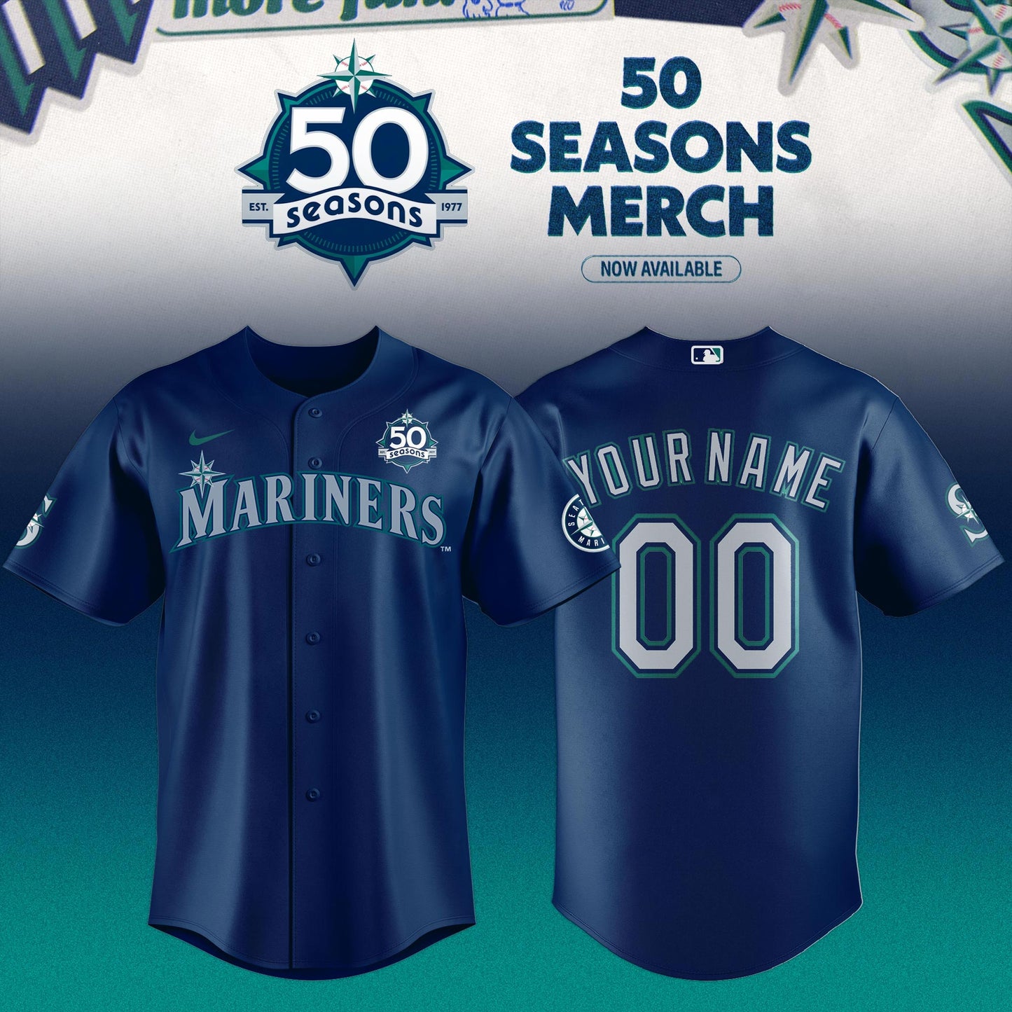 Seattle Mariners 50 Seasons Celebration Special Edition Custom Jersey – Navy