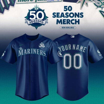 Seattle Mariners 50 Seasons Celebration Special Edition Custom Jersey – Navy