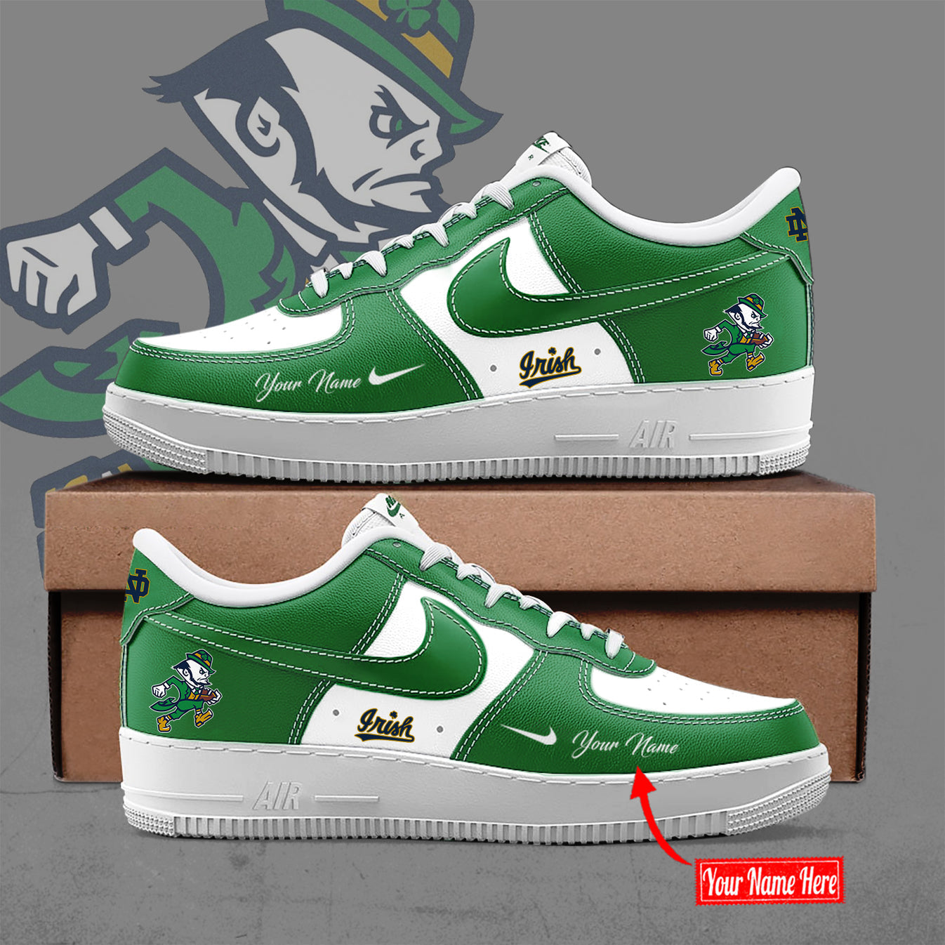 Notre Dame Fighting Irish Football Leprechaun Limited Edition AF1 Sneaker