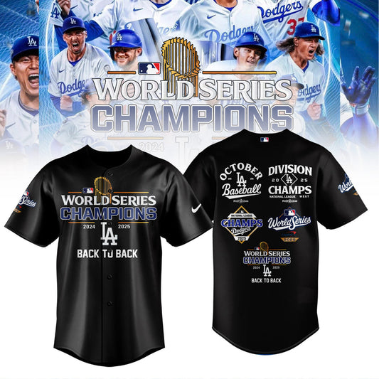 Back To Back - LA Dodgers 2025 World Series Champions Baseball Jersey - Black - Unisex