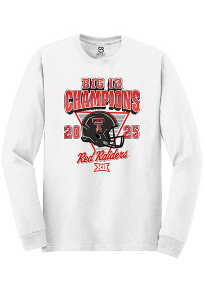 Mens Texas Tech Red Raiders White Summit Sportswear 2025 Big 12 Football Champions HELMET Tee