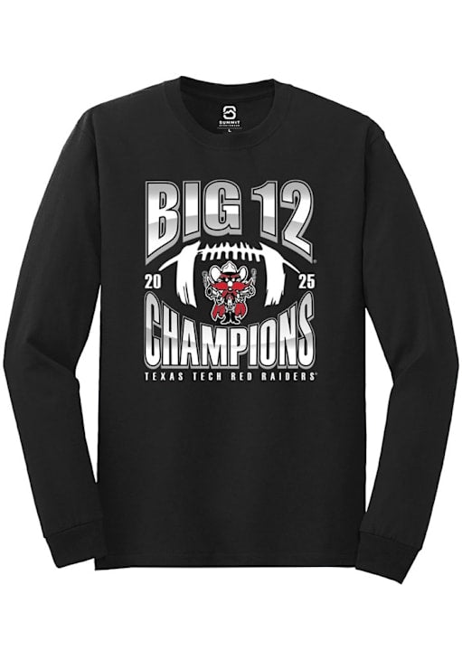 Mens Texas Tech Red Raiders Black Summit Sportswear 2025 Big 12 Football Champions NUMBER ONE FOOT..