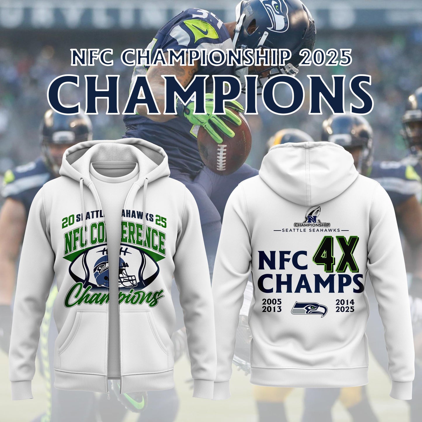 SSeahawks x 2025 NFC Conference Champions Hoodie Zip V2