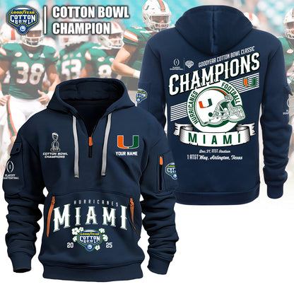 Miami Hurricanes NCAA 2025-2026 Goodyear Cotton Bowl Classic Champions Quarter Zipper Hoodie