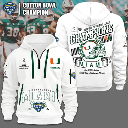 Miami Hurricanes NCAA 2025-2026 Goodyear Cotton Bowl Classic Champions Quarter Zipper Hoodie