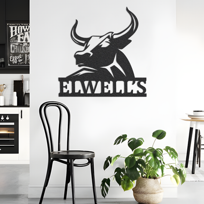 Personalized Family Name Bull Metal Sign / Metal Wall Decor / Monogram Name Sign / Home Decor / Personalized Bull Decor