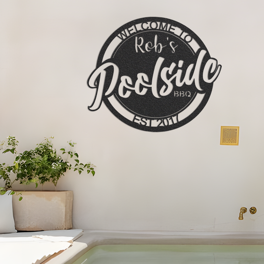 Personalized Backyard Poolside BBQ Metal Sign / Outdoor Wall Decor / Metal Decor / Pool BBQ Decor / Personalized Home Decor / Metal Wall Art
