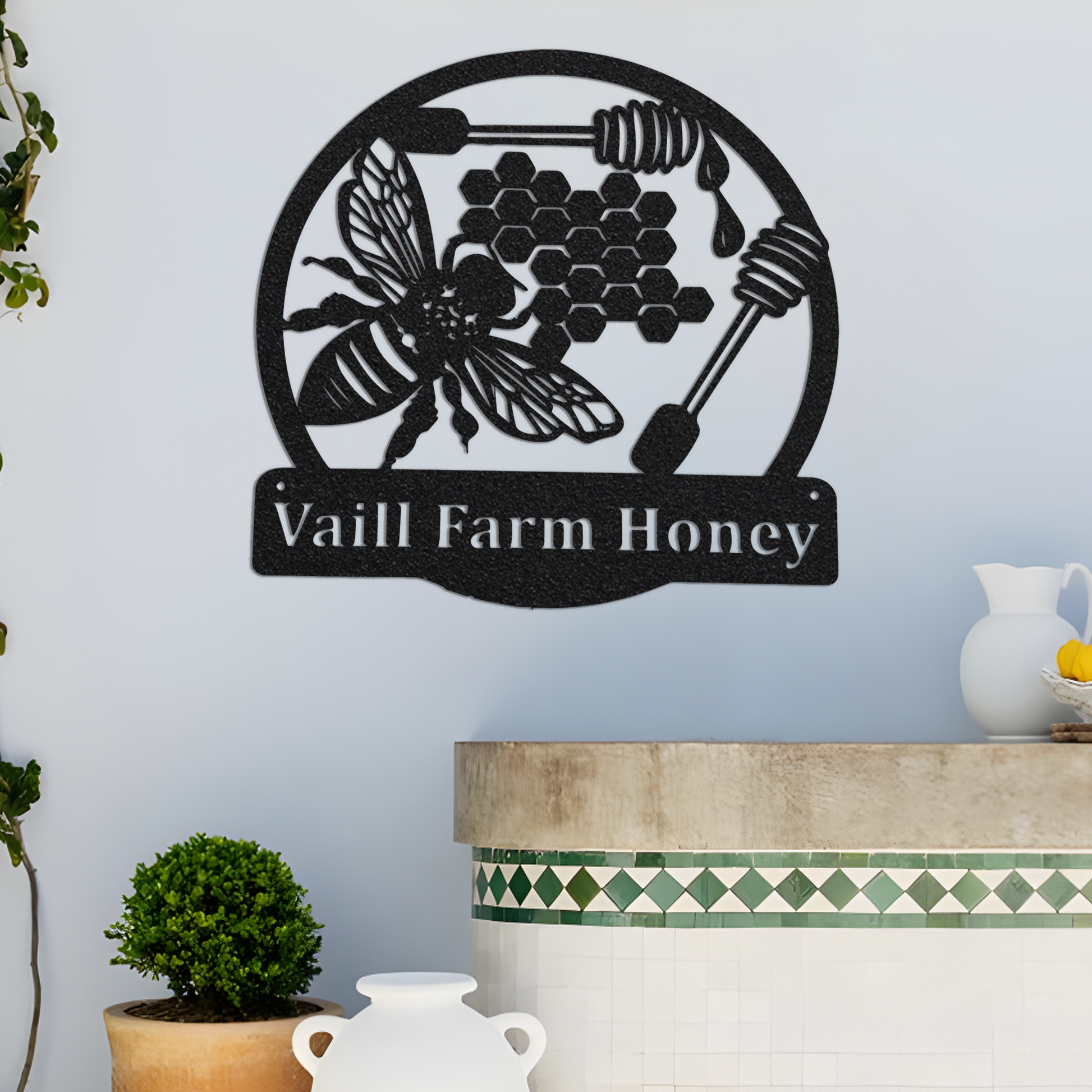 Farm Sign,Bee Sign,Honeycomb metal sign,Custom Farm Name Sign,Personalized Sign,Beekeeper Gift,Honey Bee Sign,Honey Bee Wall Art