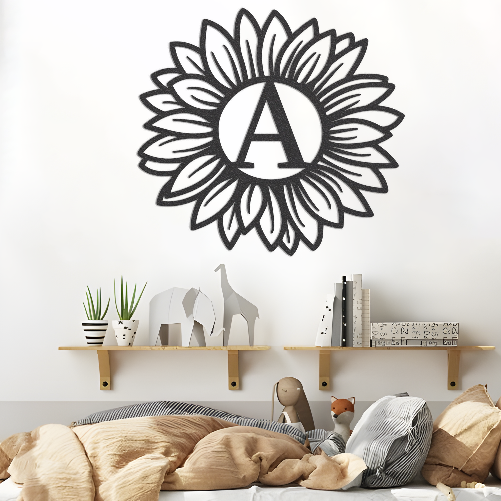 Metal Sunflower Sign, Custom Metal Sign, Metal Name Sign, Initial Sign, Metal Monogram Letters, Kids Room Sign, Personalized Sunflower Sign