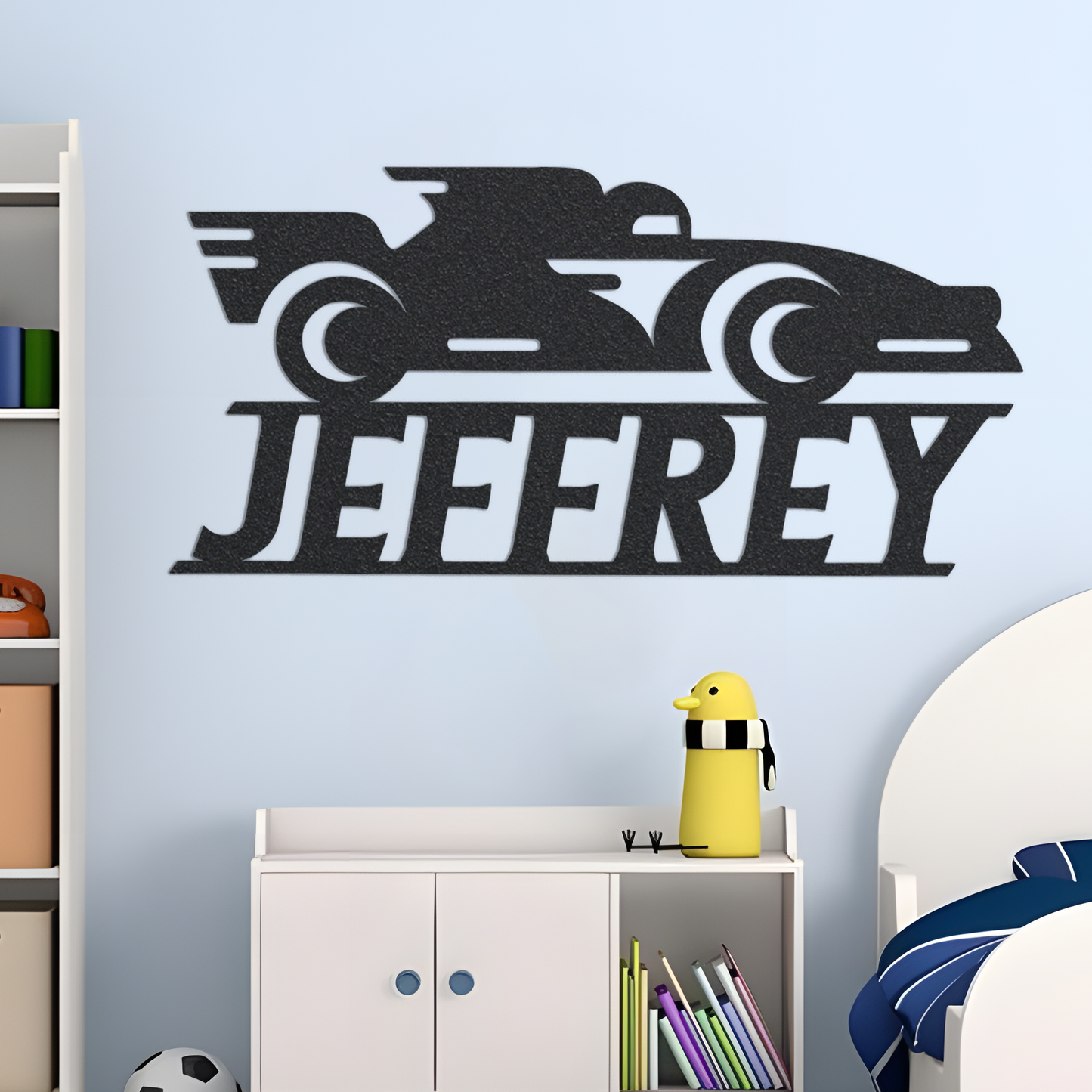 Metal Racecar Sign w Name, Racecar Metal Sign, Metal Kid's Name Sign, Custom Sports Metal Sign, Metal Name Sign, Kid's Room Sign