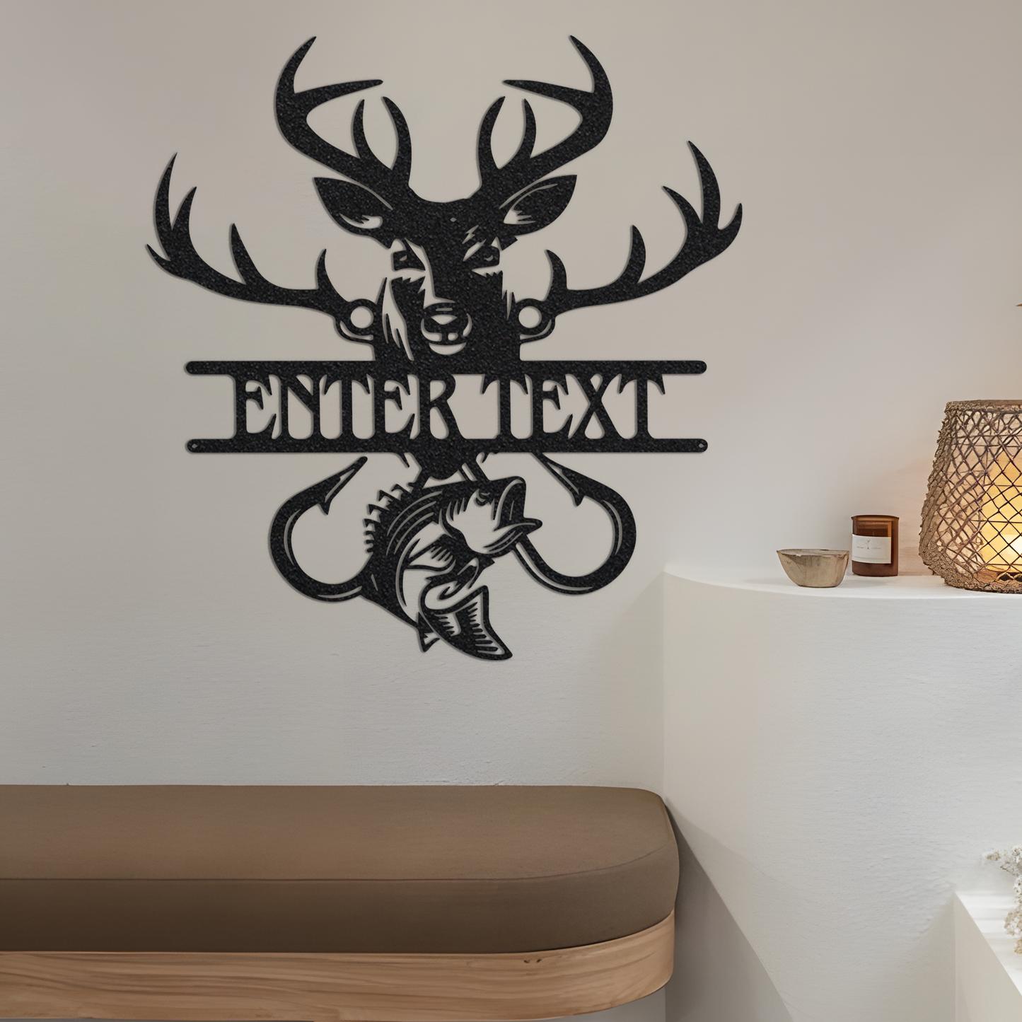 Personalized Deer And Fish Metal Sign, Custom Name Sign Fish Wall Art, Outdoor Metal Sign Deer Wall Art, Metal Wall Decor, Housewarming Gift