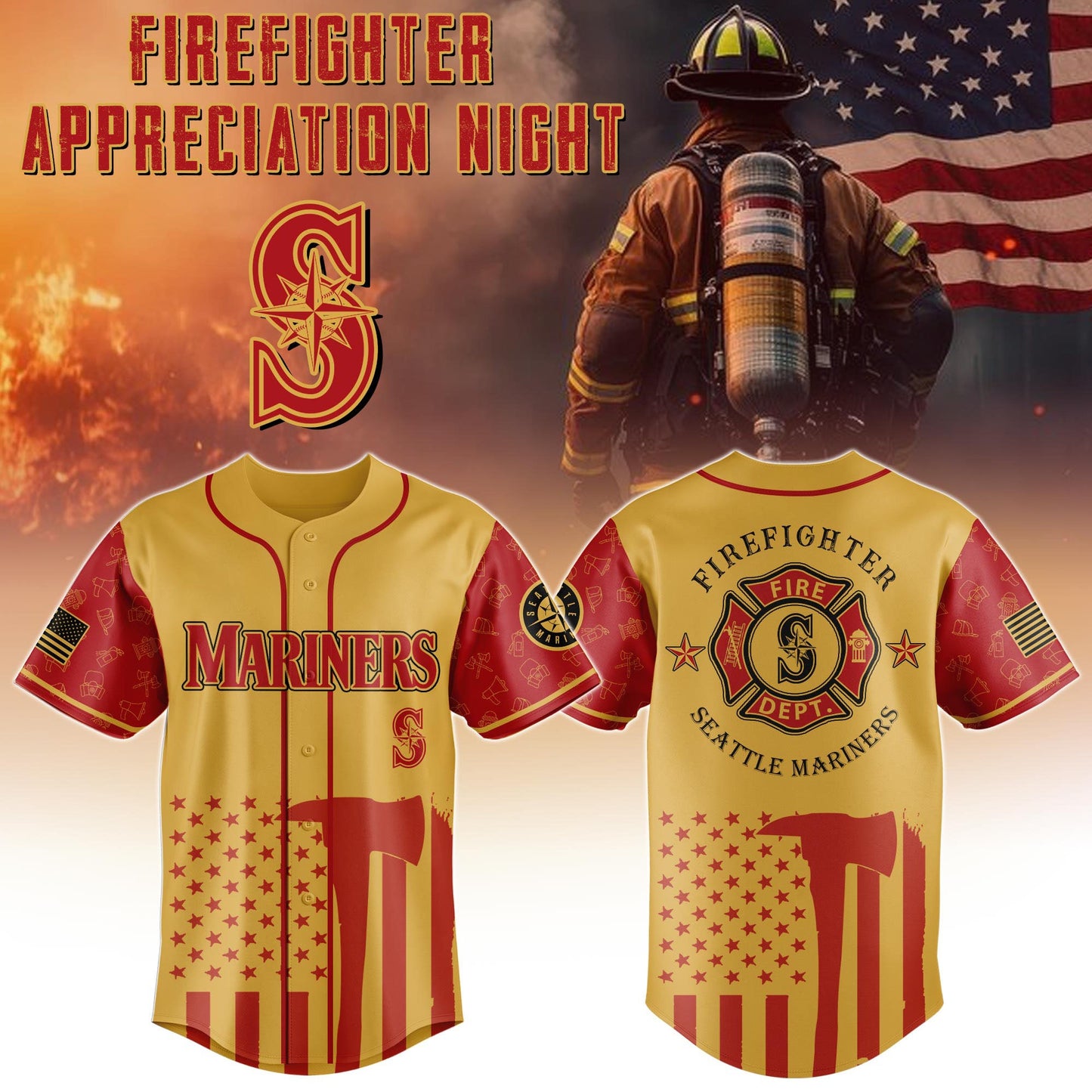 Seattle Mariners Firefighter Special Edition-3D Baseball Jersey