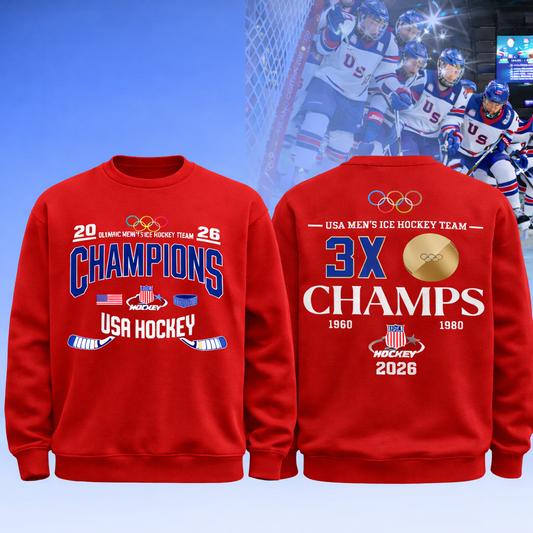 , Team USA 2026 Olympic Men’s Ice Hockey Champions Sweatshirt Limited Edition Red