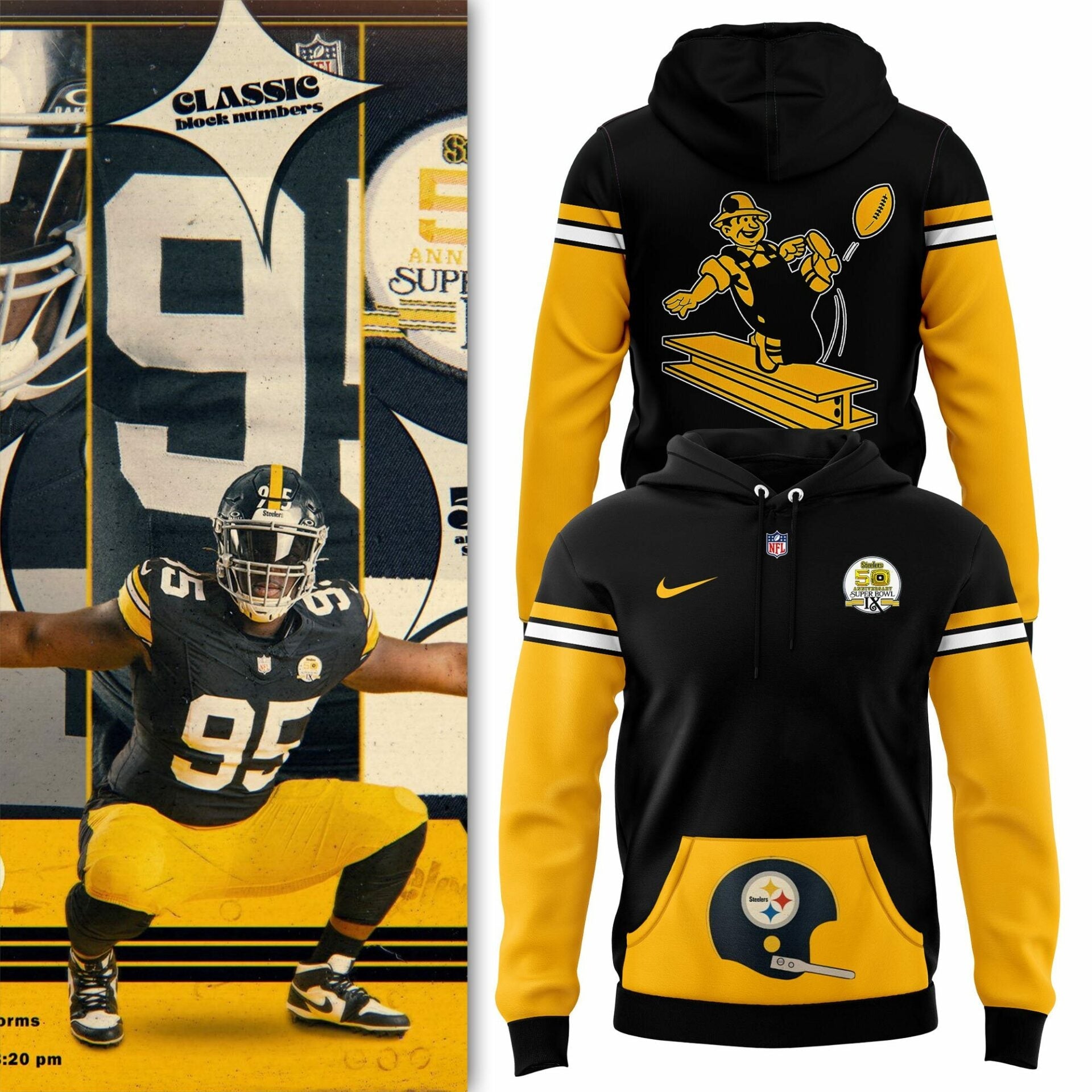 Pittsburgh Steelers Throwback 50th Anniversary Super Bowl Hoodie-DL1017241010