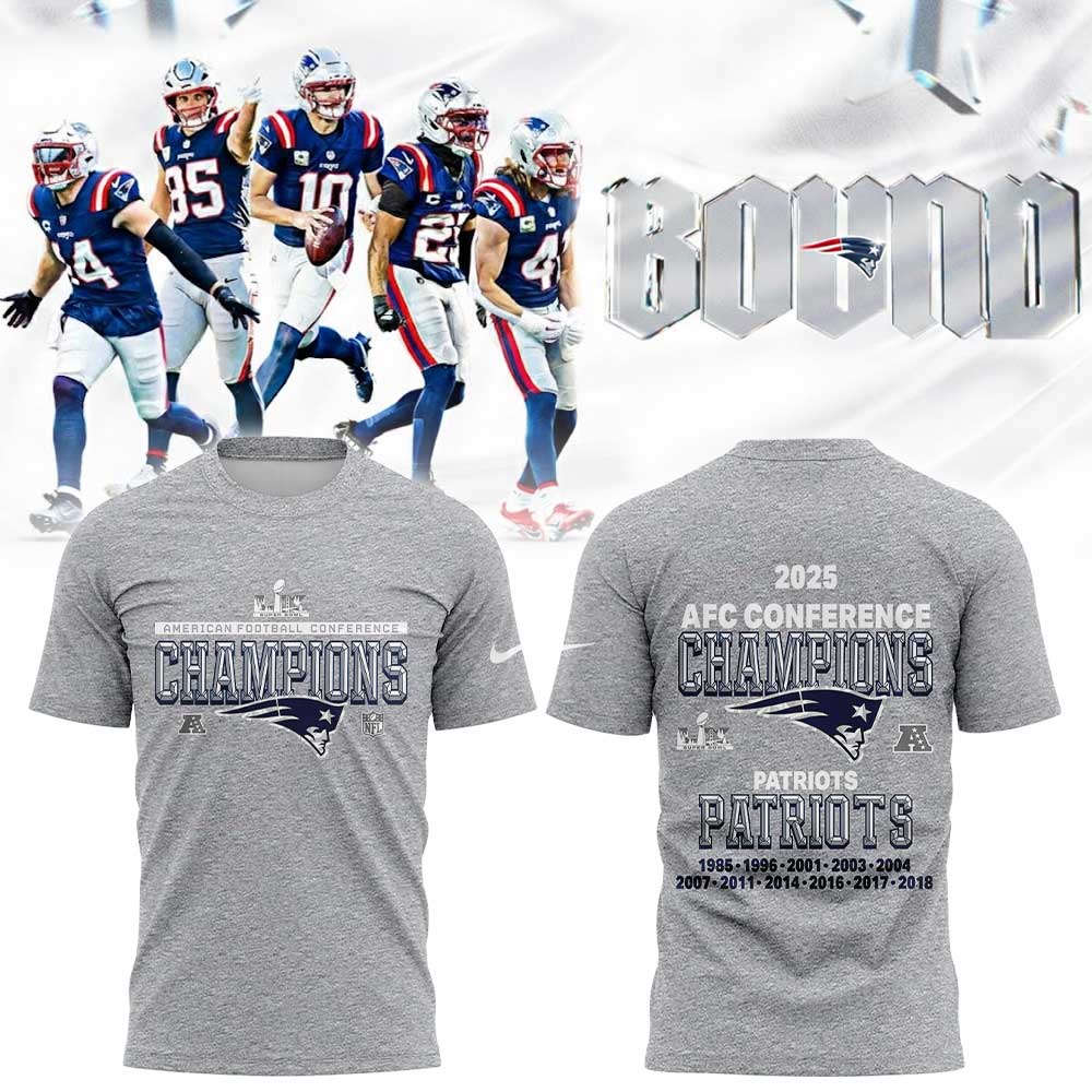 NE Patriots 2025 AFC Champions Gray Shirt