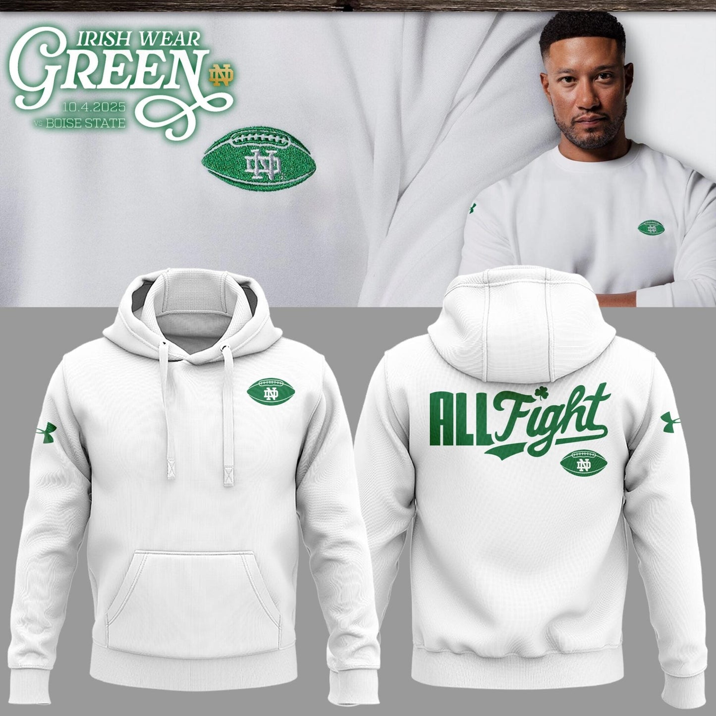 Special Edition Notre Dame “Irish Wear Green” White Hoodie