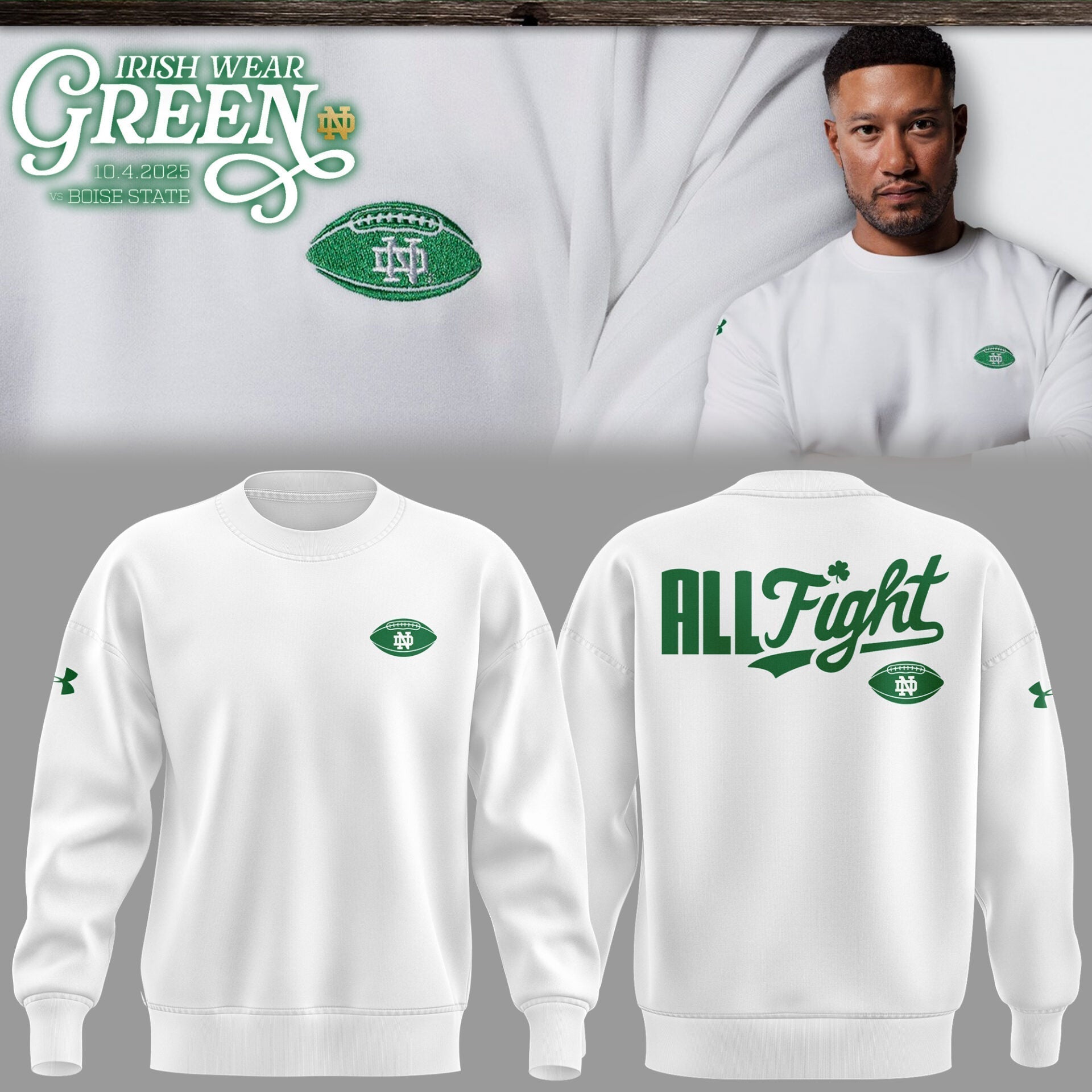 Special Edition Notre Dame “Irish Wear Green” White SweatShirt