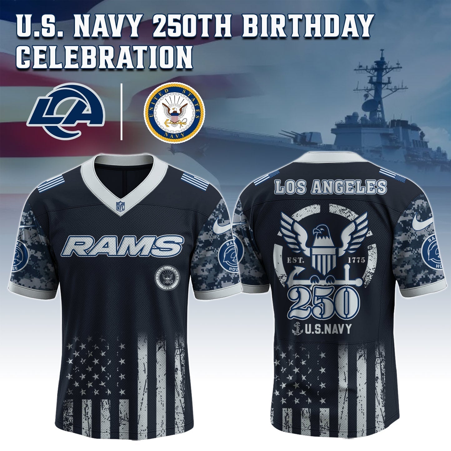Los Angeles Rams x U.S. NAVY 250TH Birthday Special Edition Jersey - Tycheco