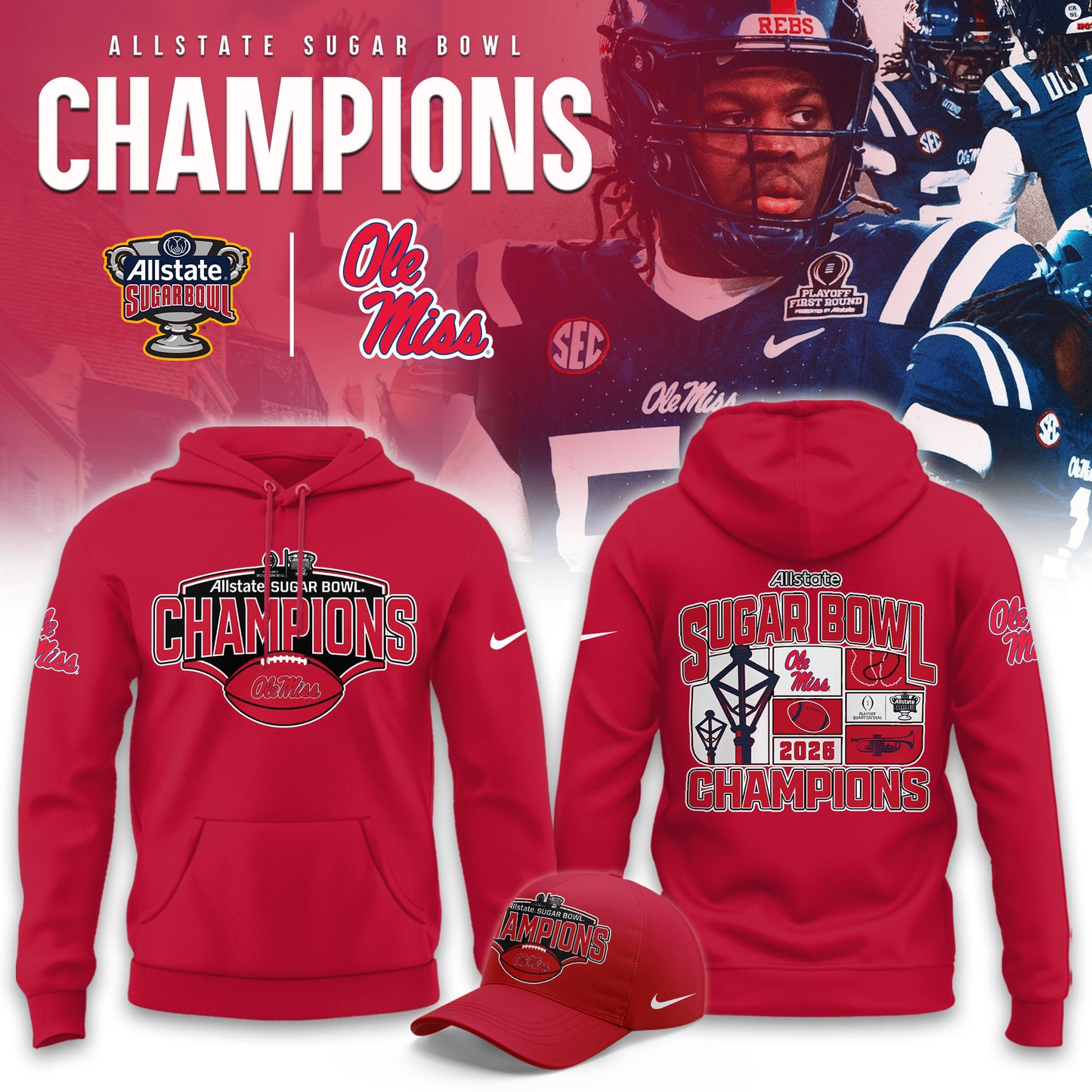 Ole Miss Rebels 2026 AllState Sugar Bowl Champions Limited Hoodie