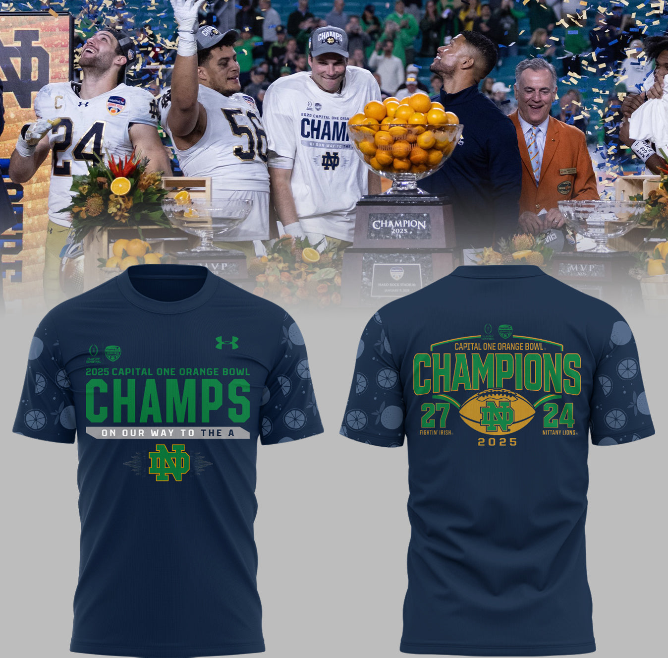 Notre Dame Fighting Irish Football NCAA Limited Orange Bowl Champions Navy T-Shirt