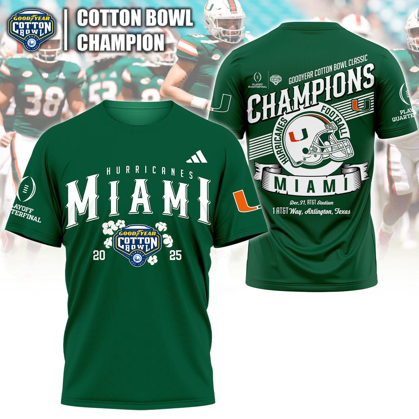 Miami Hurricanes NCAA 2025-2026 Goodyear Cotton Bowl Classic Champions T-Shirt