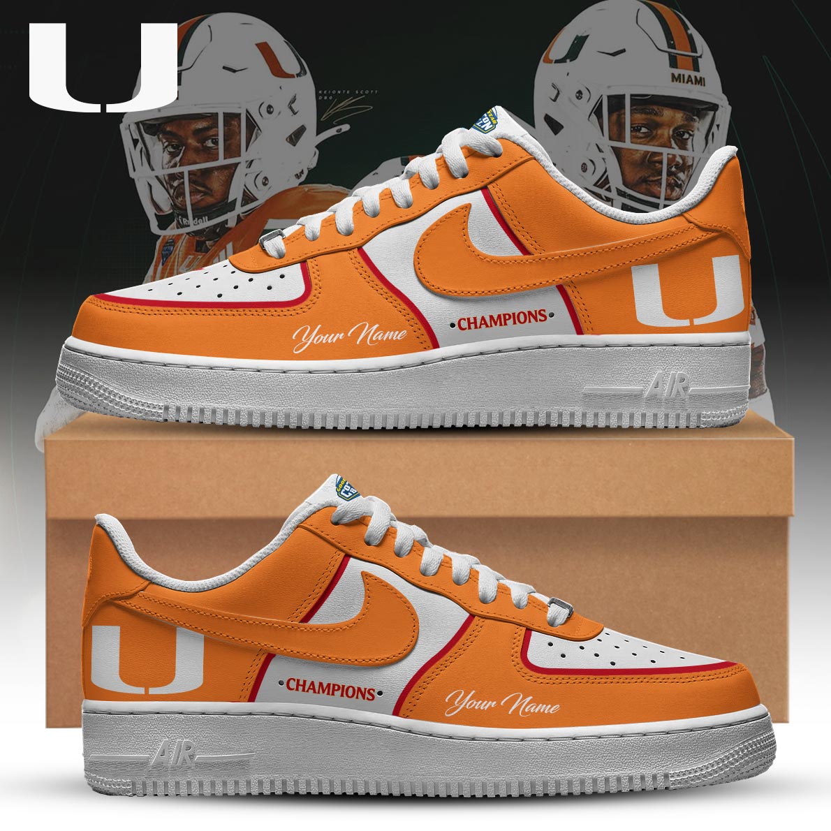 Miami Hurricanes Football Cotton Bowl Champions 2025 Custom AF1 Sneaker