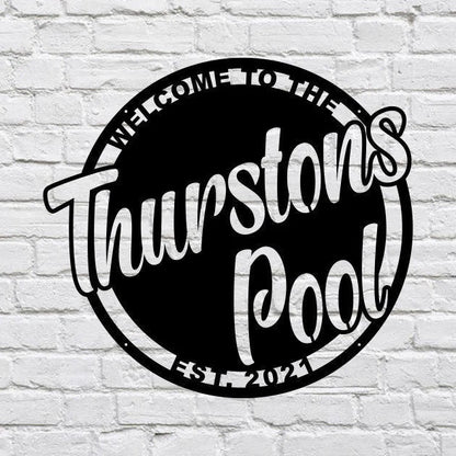 Pool Metal Sign, Custom Pool Sign Metal Wall Art, Custom Name Sign Metal Wall Decor, Customized Front Door Sign, Pool Gifts
