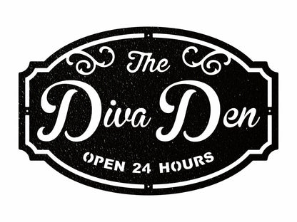 Diva Den Custom Metal Sign, Decorative Wall Art, Laser Cut Outdoor Name Sign, Metal Monogram Sign, Metal Artwork