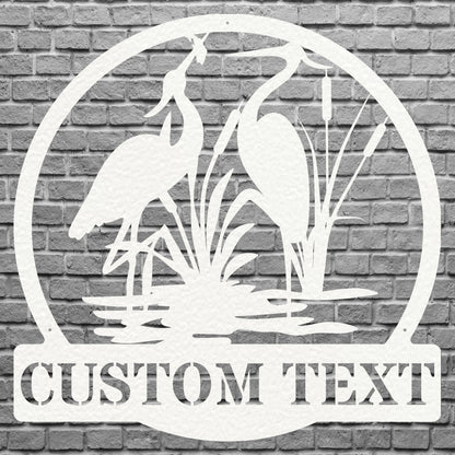 Personalized Herons Metal Wall Art, Custom Metal Name Sign, Wildlife Bird Wall Decor, Outdoor Metal Wall Art, Bird Lover Gift