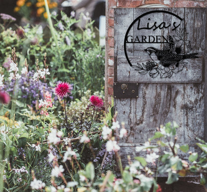 Personalized Garden Sign,Birds Floral Decor,Custom Garden Sign Name,Yard Decor,Outdoor Decor,Garden Metal Art,Metal Garden Sign