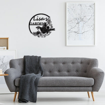 Personalized Garden Sign,Birds Floral Decor,Custom Garden Sign Name,Yard Decor,Outdoor Decor,Garden Metal Art,Metal Garden Sign