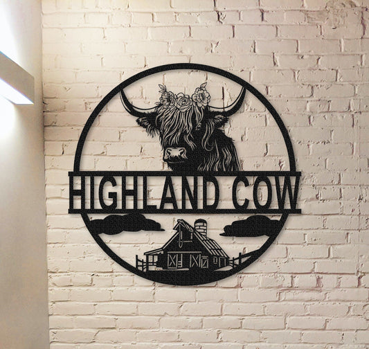 Custom Highland Cow Metal Sign,Highland Cow Wall Art,Personalized Highland Cow Farm Decor,Farmhouse Decor,Ranch Decor,Cow Barn Decor