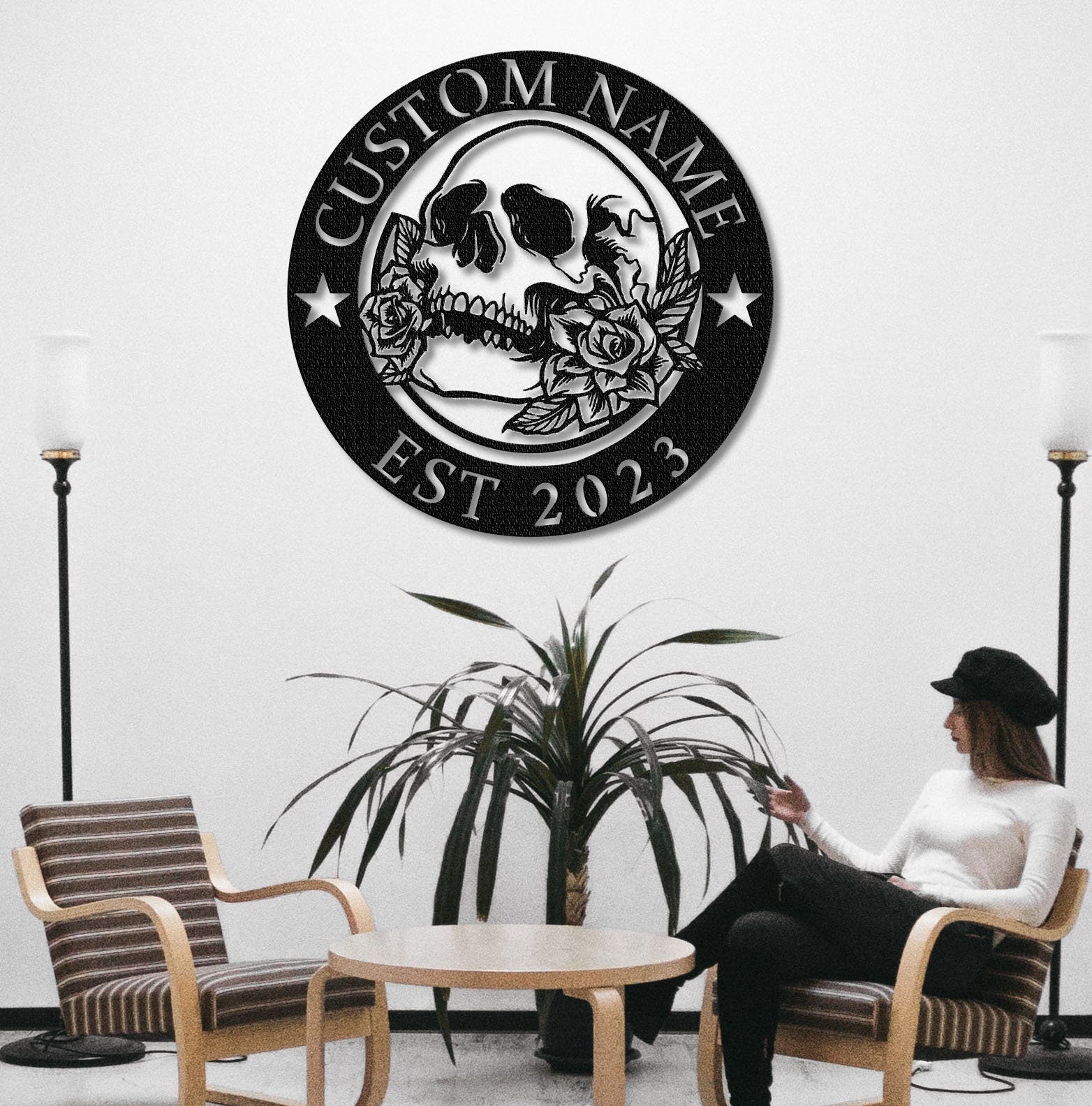 Custom Sugar Skull Metal Sign,Personalized Skull Wall Art For room Decor,Man Cave Decor,Skull Metal Art,Skull Name Sign,Skull Wall Hanging