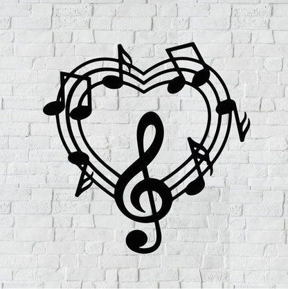Music Heart Metal Sign / Music Metal Art / Music Home Decor / Musical Note Home Decor / Metal Wall Art / Music Sign