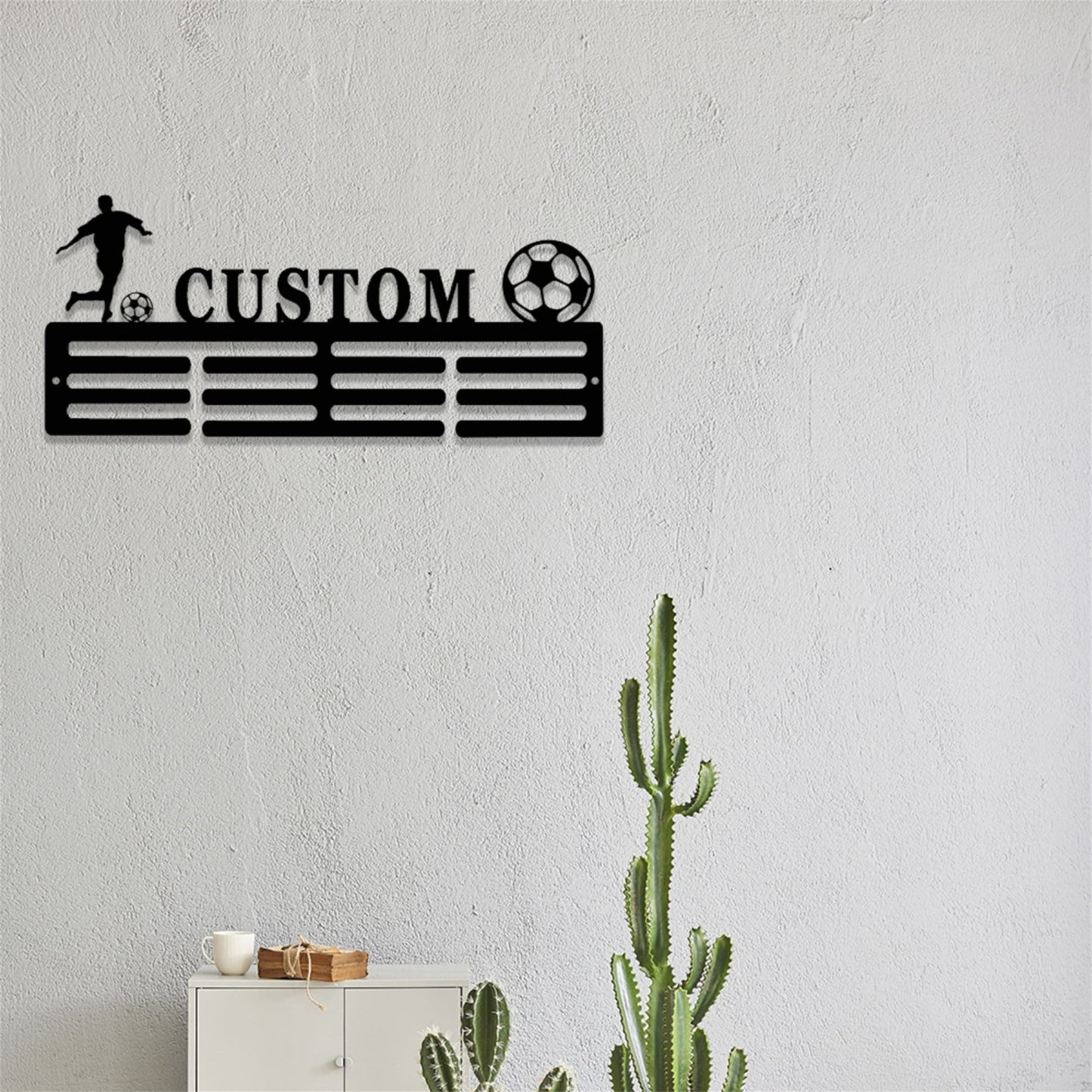 Personalized Soccer Medal Holder,Custom Soccer Name Medal Hanger,2 Rungs for Medals & Ribbons,Soccer Award Display,Soccer Medal Display