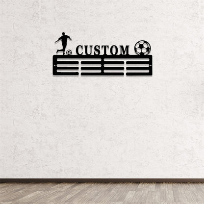 Personalized Soccer Medal Holder,Custom Soccer Name Medal Hanger,2 Rungs for Medals & Ribbons,Soccer Award Display,Soccer Medal Display