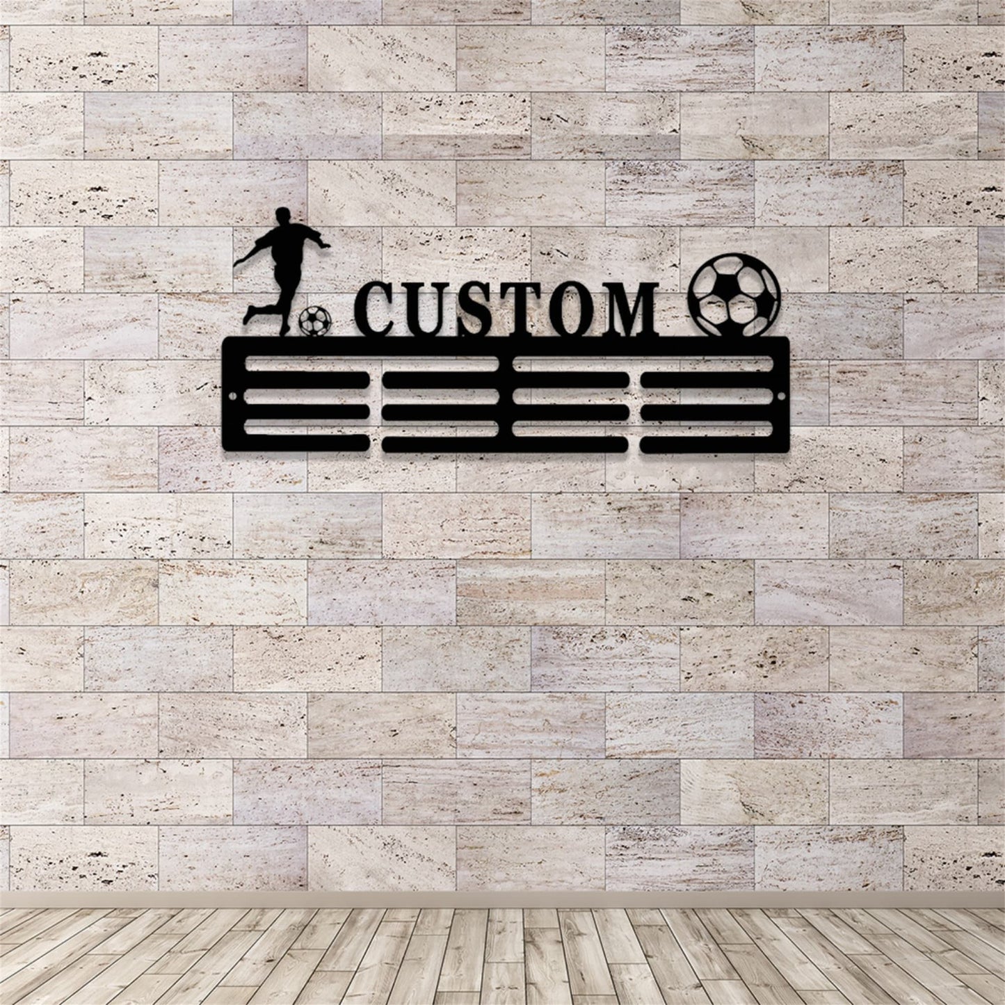 Personalized Soccer Medal Holder,Custom Soccer Name Medal Hanger,2 Rungs for Medals & Ribbons,Soccer Award Display,Soccer Medal Display