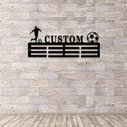 Personalized Soccer Medal Holder,Custom Soccer Name Medal Hanger,2 Rungs for Medals & Ribbons,Soccer Award Display,Soccer Medal Display