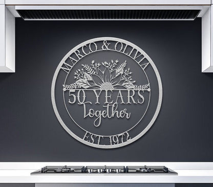 50th Anniversary Gift, Anniversary Gift For Parents, Golden Anniversary, 50 Year Anniversary Sign, Wedding Anniversary Metal Wall Art