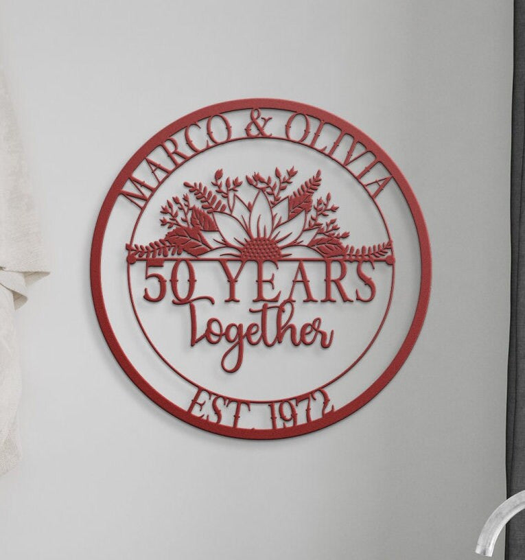 50th Anniversary Gift, Anniversary Gift For Parents, Golden Anniversary, 50 Year Anniversary Sign, Wedding Anniversary Metal Wall Art