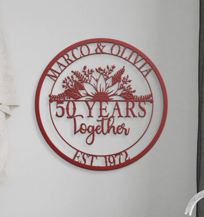 50th Anniversary Gift, Anniversary Gift For Parents, Golden Anniversary, 50 Year Anniversary Sign, Wedding Anniversary Metal Wall Art