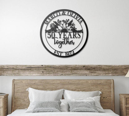 50th Anniversary Gift, Anniversary Gift For Parents, Golden Anniversary, 50 Year Anniversary Sign, Wedding Anniversary Metal Wall Art