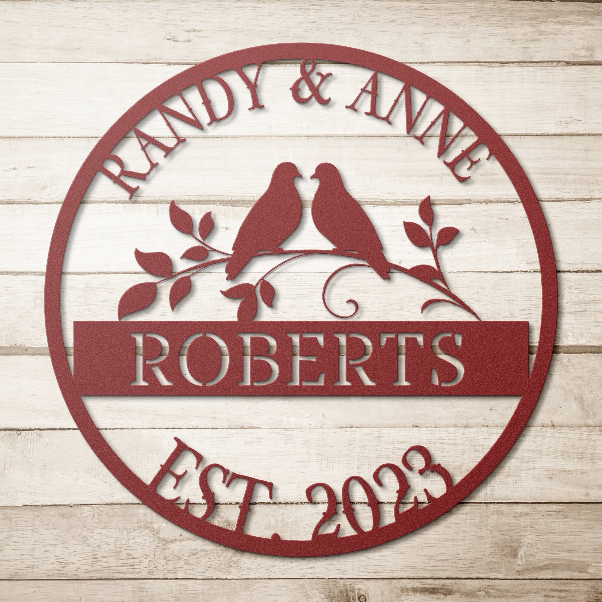 Personalized Wedding Sign, Last Name Established Sign, Family Name Sign, Metal Sign Custom, Couple Gift, Doves Personalized Sign