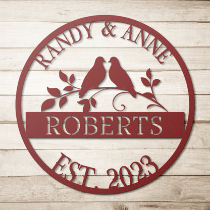 Personalized Wedding Sign, Last Name Established Sign, Family Name Sign, Metal Sign Custom, Couple Gift, Doves Personalized Sign