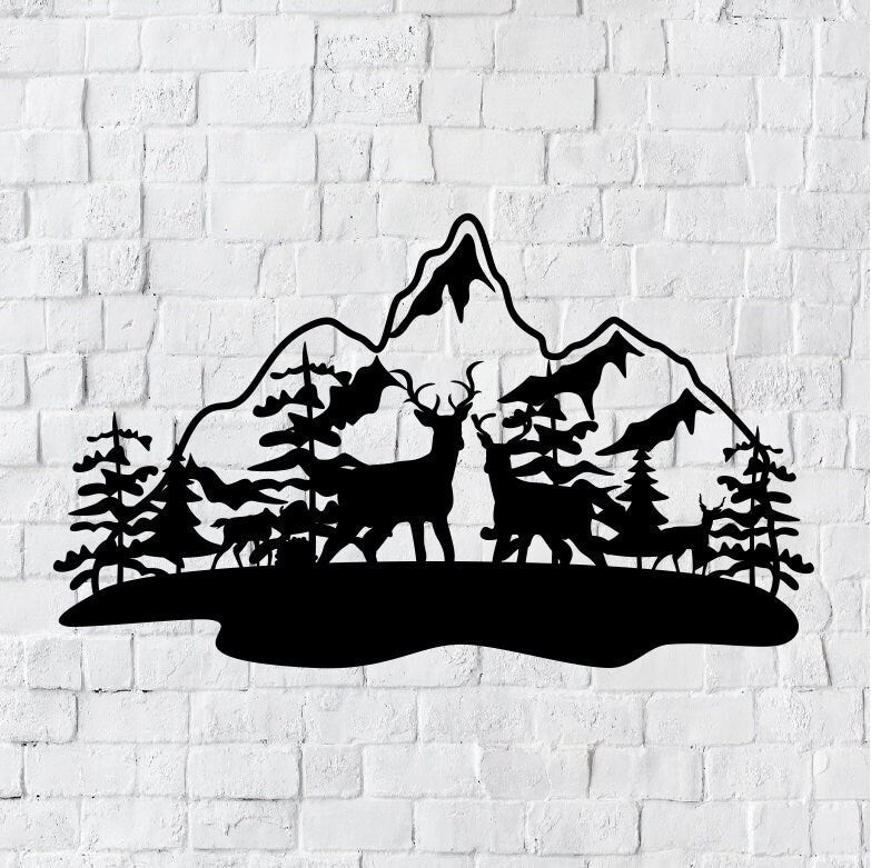 Mountain Metal Home Decor / Deer Mountain Wall Art / Mountain Deer Metal Wall Art / Metal Wall Art / Wall Art / Metal Wall Decor